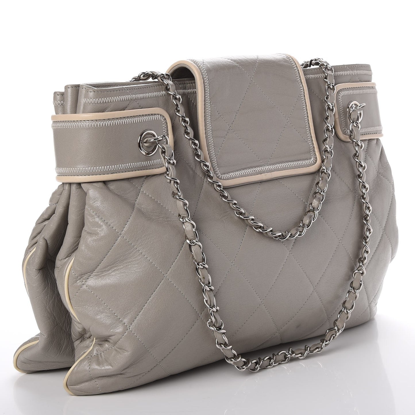 Lambskin Quilted Mademoiselle Accordion Tote Grey