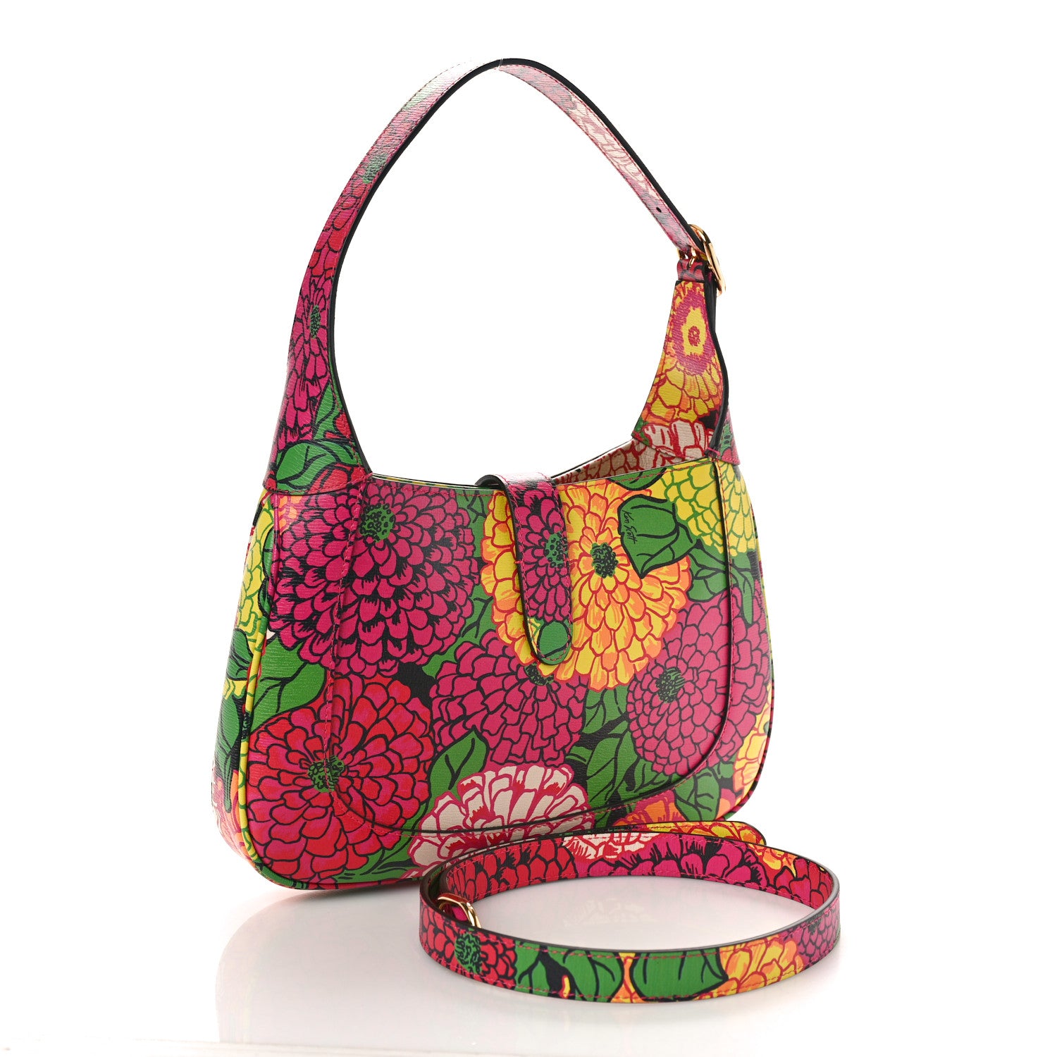 Gucci X KEN SCOTT Textured Calfskin Pomponica Print Small Jackie 1961 Hobo Multicolor Fuxia Pompon 3 of 10