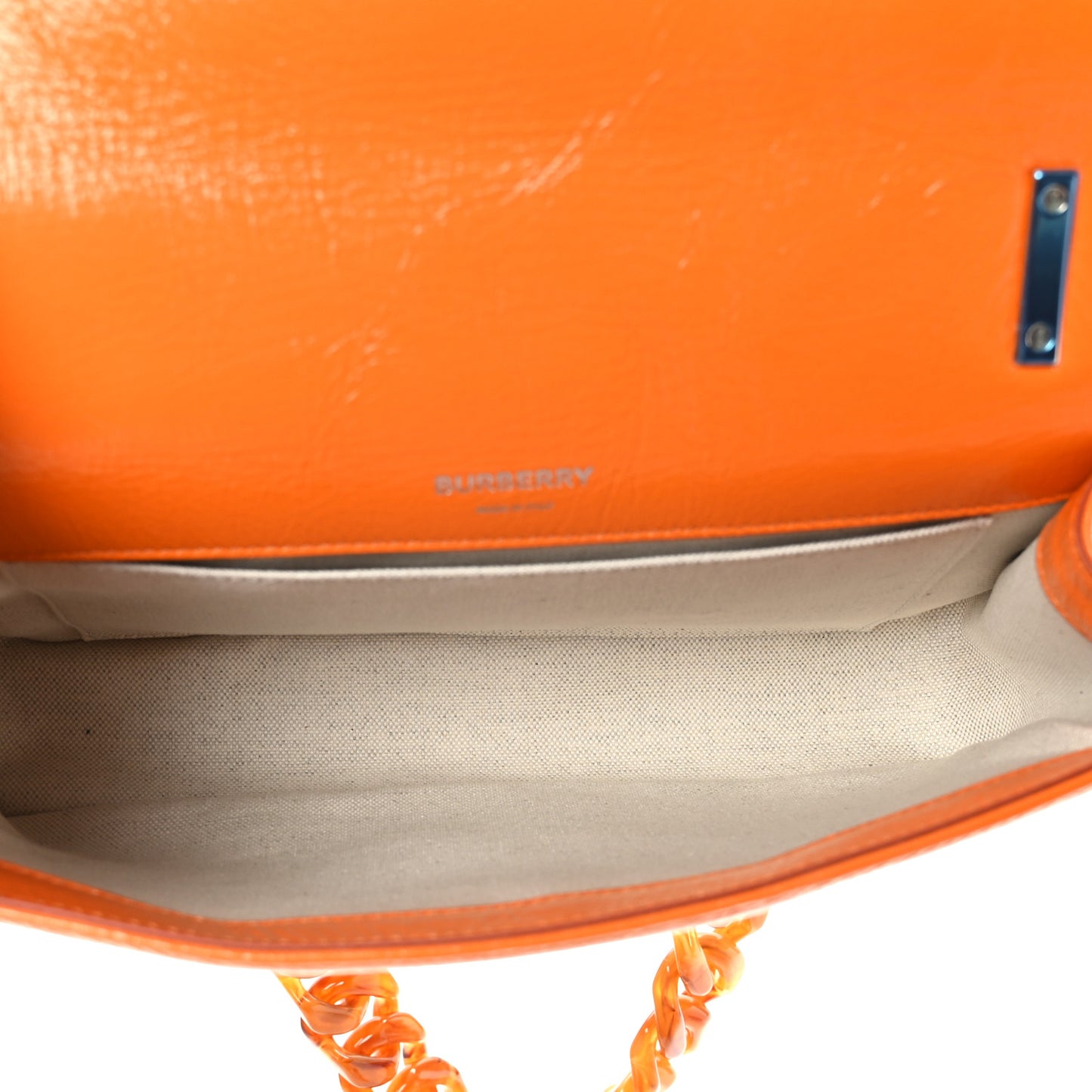 Patent Quilted Resin Chain Small Lola Bag Deep Orange