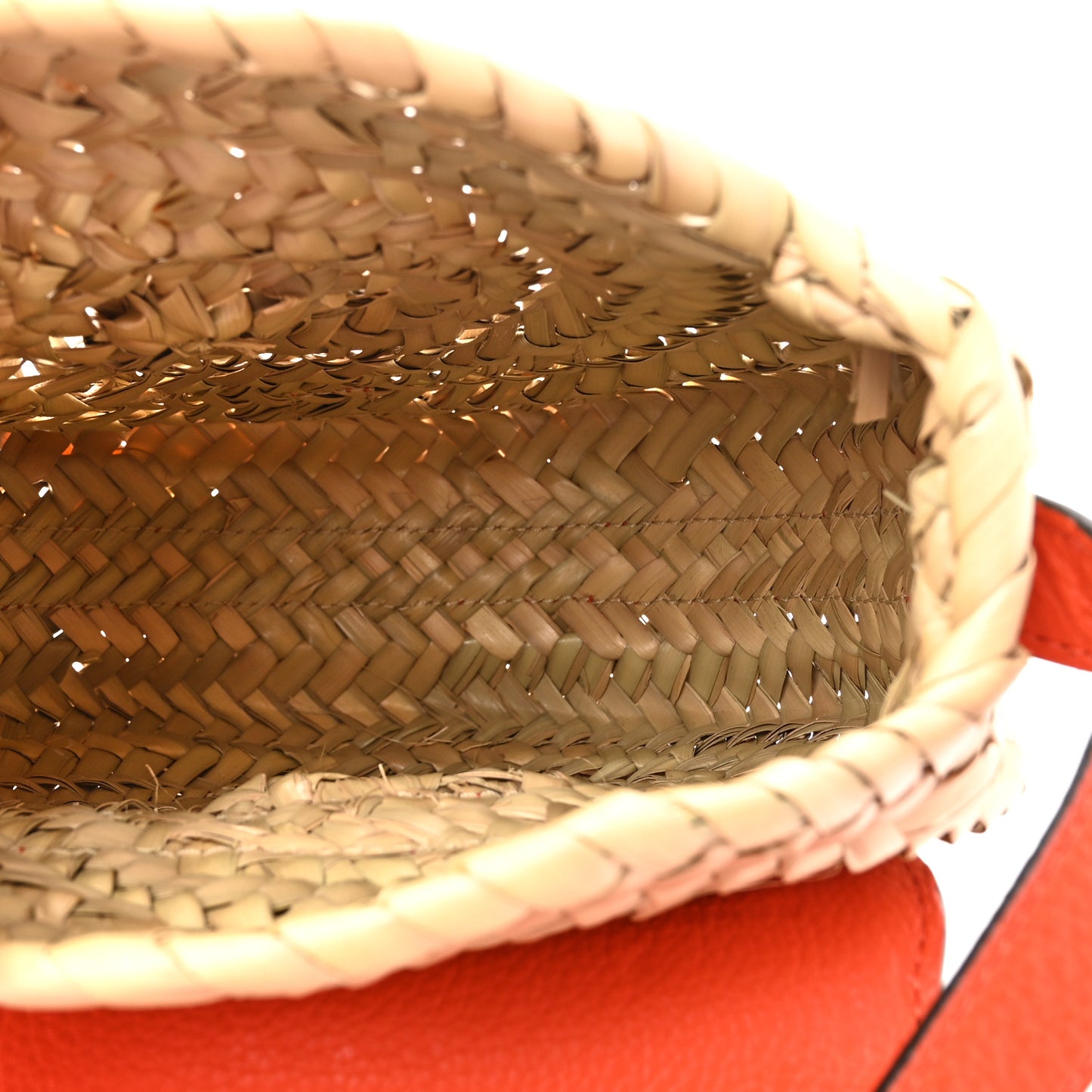 Grained Calfskin Palm Woven Small Marcie Basket Saddle Rusted Orange