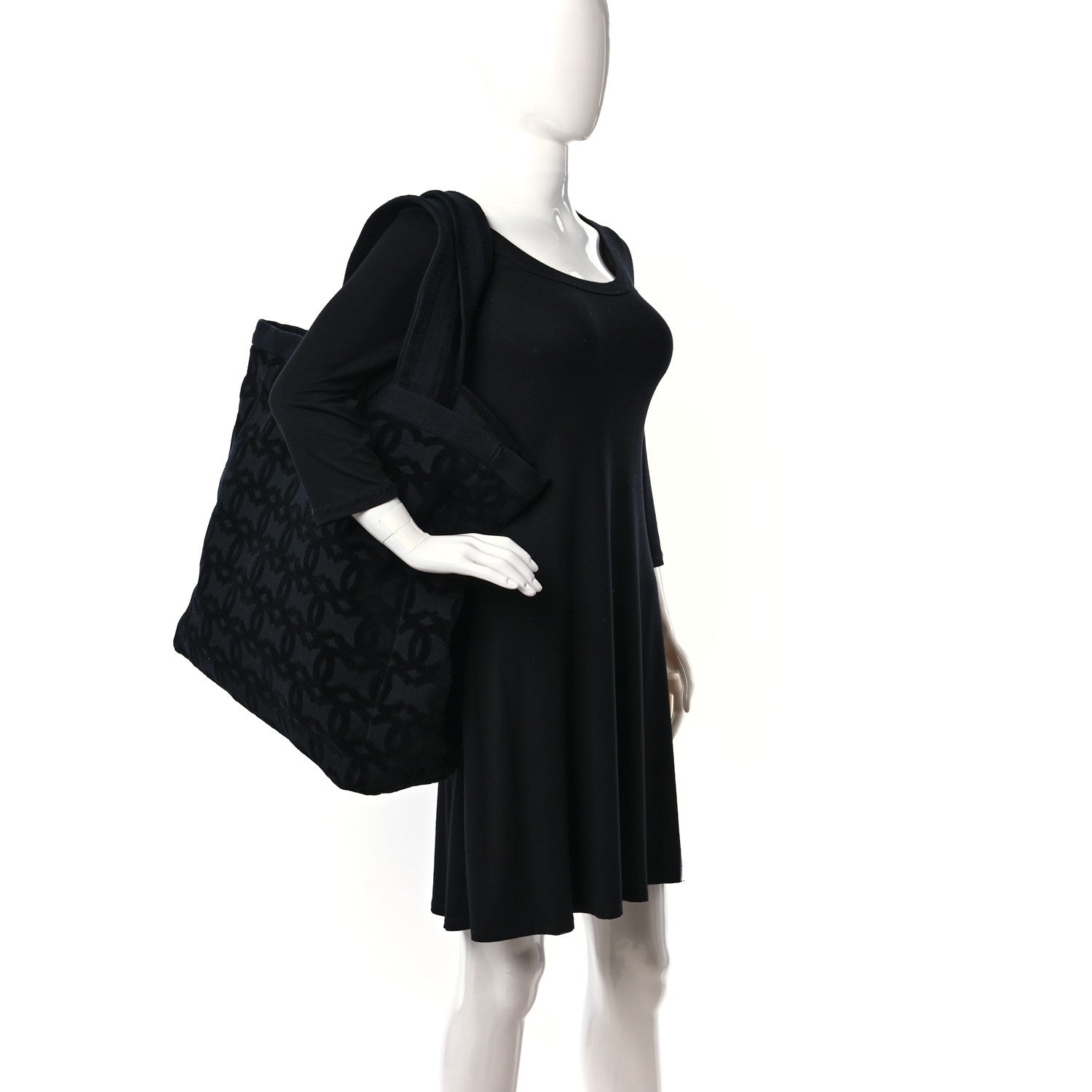 Chanel Terry Cotton CC Beach Tote Black 3 of 9