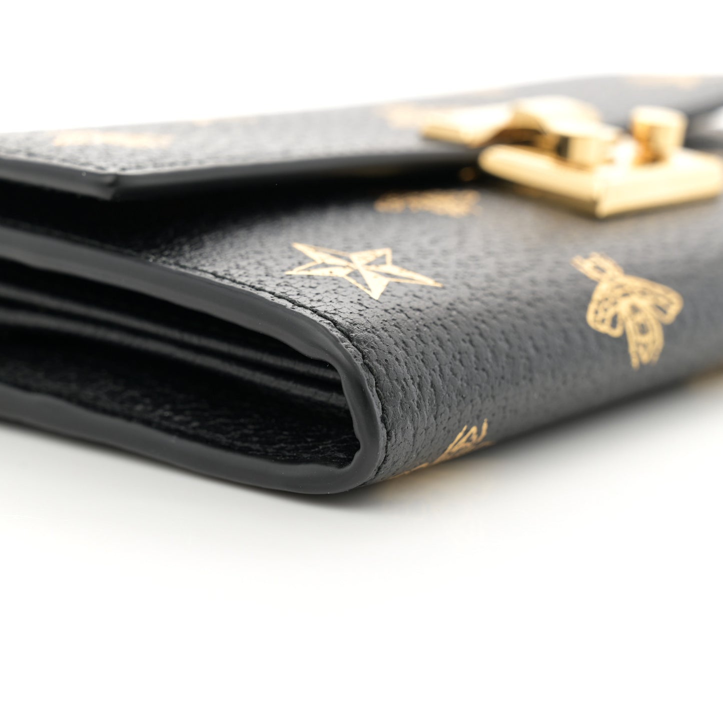 Grained Calfskin Bee Star Continental Chain Wallet Black