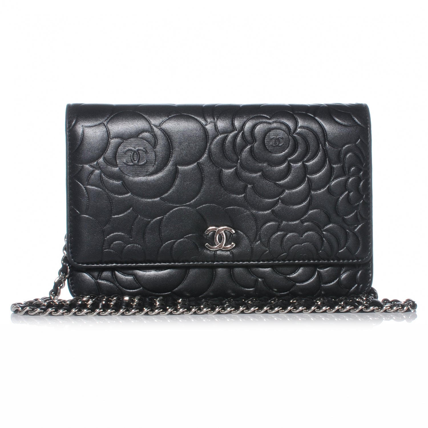 Chanel Lambskin Camellia Wallet on Chain WOC Black 1 of 7