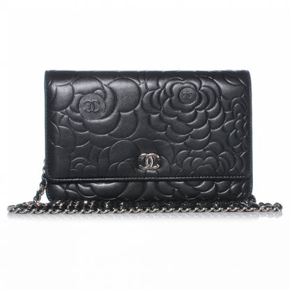 Chanel Lambskin Camellia Wallet on Chain WOC Black 1 of 7