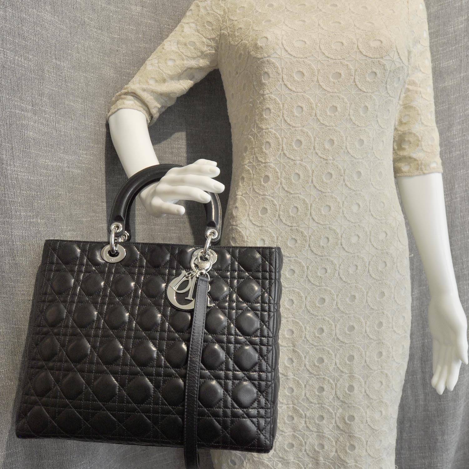 Christian Dior Lambskin Cannage Large Lady Dior Black 3 of 8