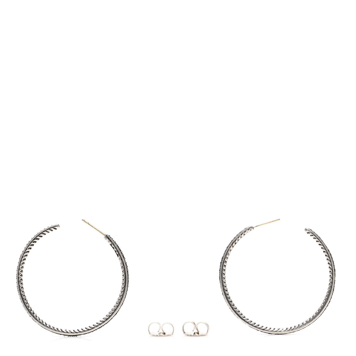 Sterling Silver Black Diamond 42mm Midnight Melange Hoop Earrings