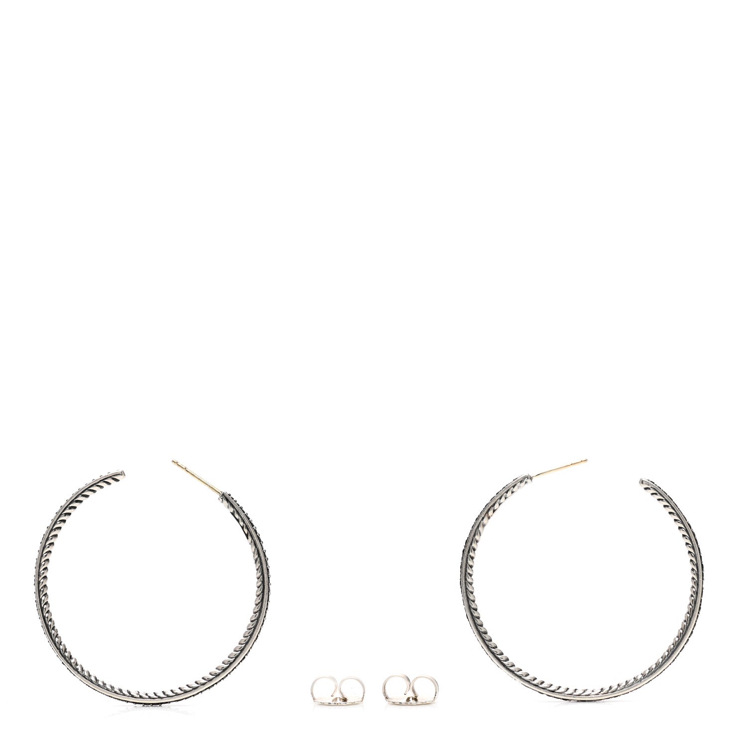 David Yurman Sterling Silver Black Diamond 42mm Midnight Melange Hoop Earrings 3 of 4