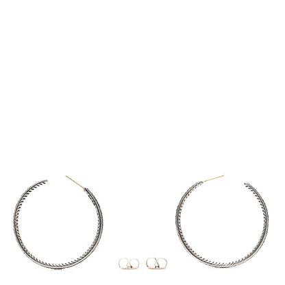 David Yurman Sterling Silver Black Diamond 42mm Midnight Melange Hoop Earrings 3 of 4