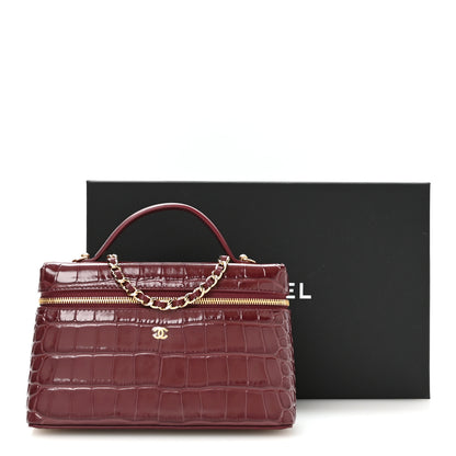 Chanel Calfskin Crocodile Embossed Exoticoco Large Supple Trapeze Vanity With Chain Dark Burgundy 11 of 11
