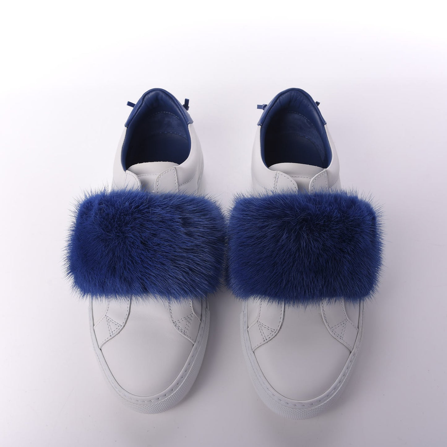Calfskin Mink Fur Womens Urban Street Sneakers 38.5 White Electric Blue