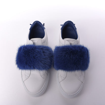 Givenchy Calfskin Mink Fur Womens Urban Street Sneakers 38.5 White Electric Blue 6 of 8