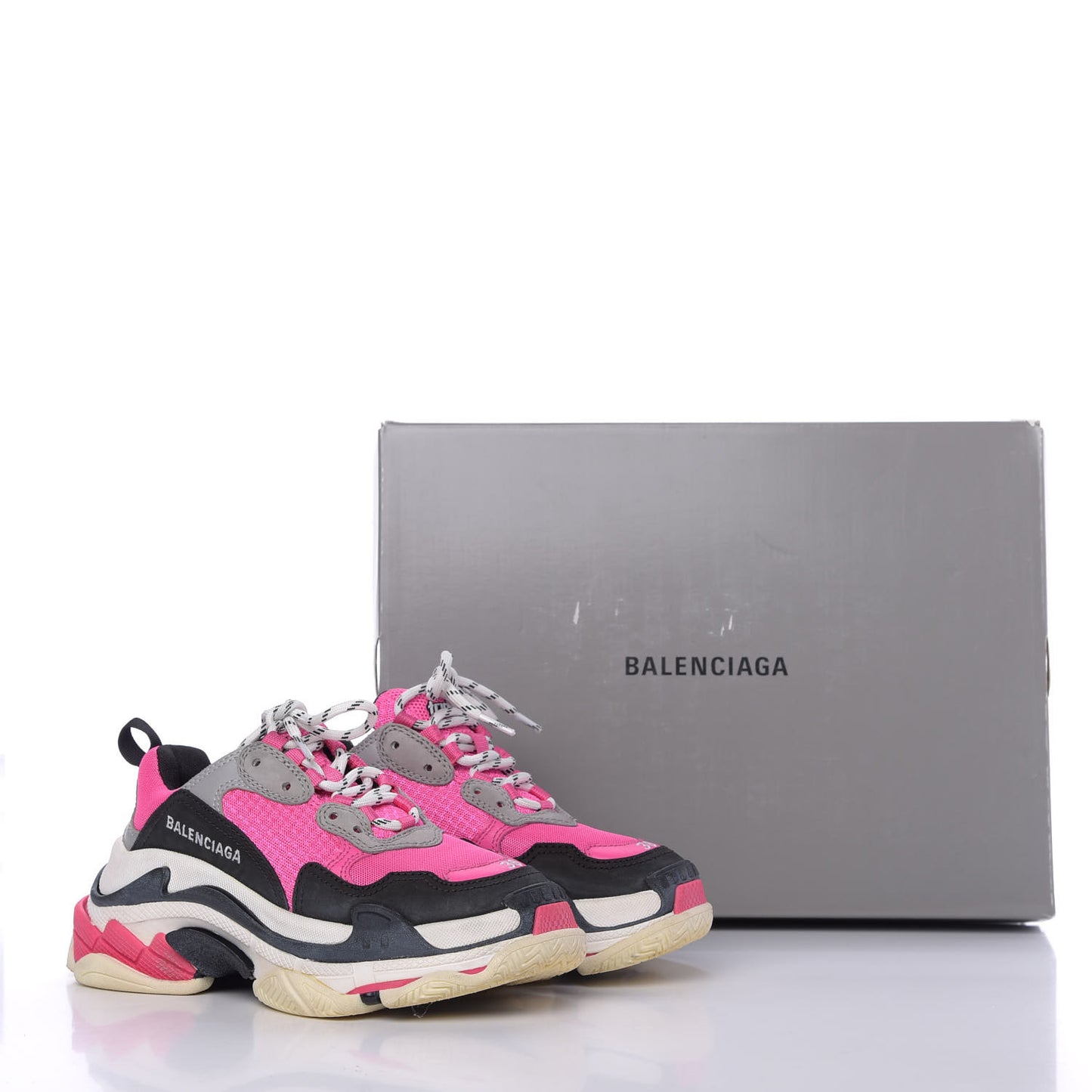Fabric Mesh Womens Triple S Sneakers 36 Fluo Pink Grey White