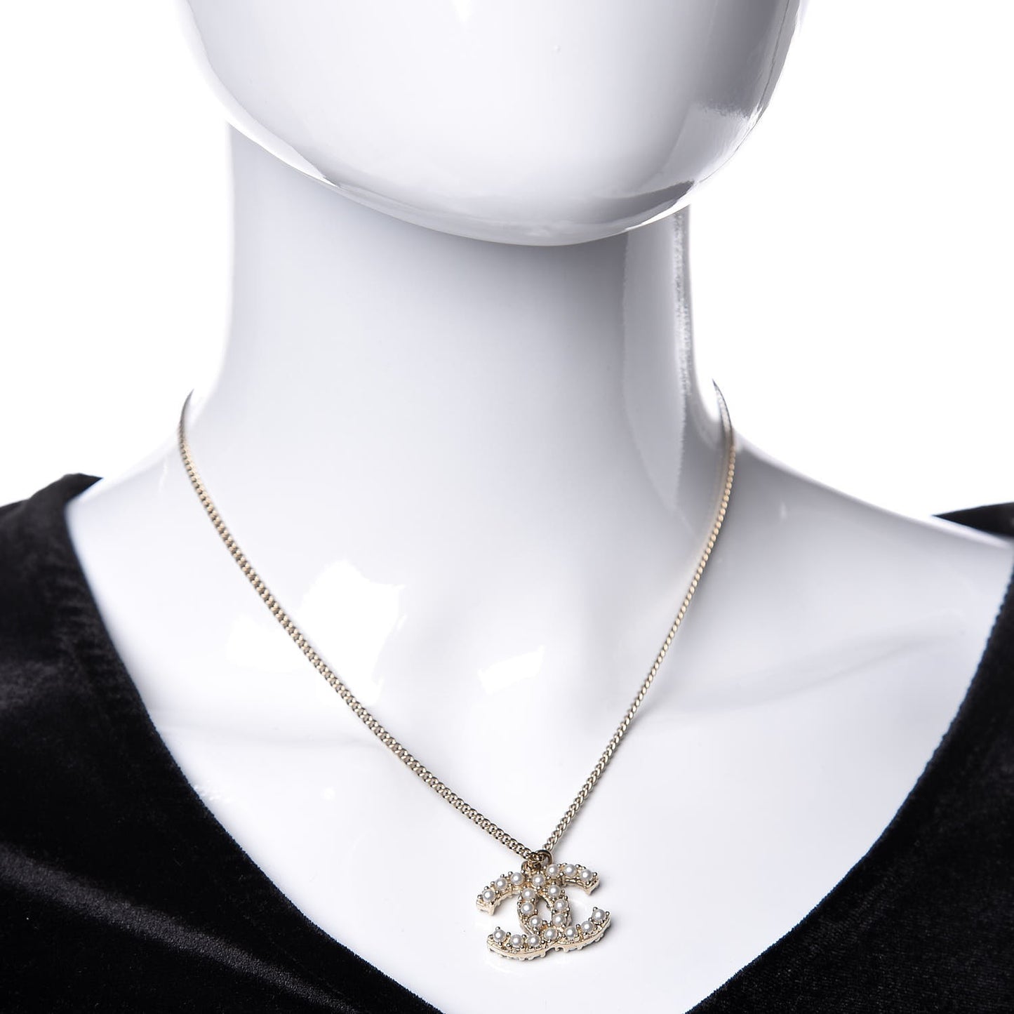 Pearl CC Pendant Necklace Light Gold