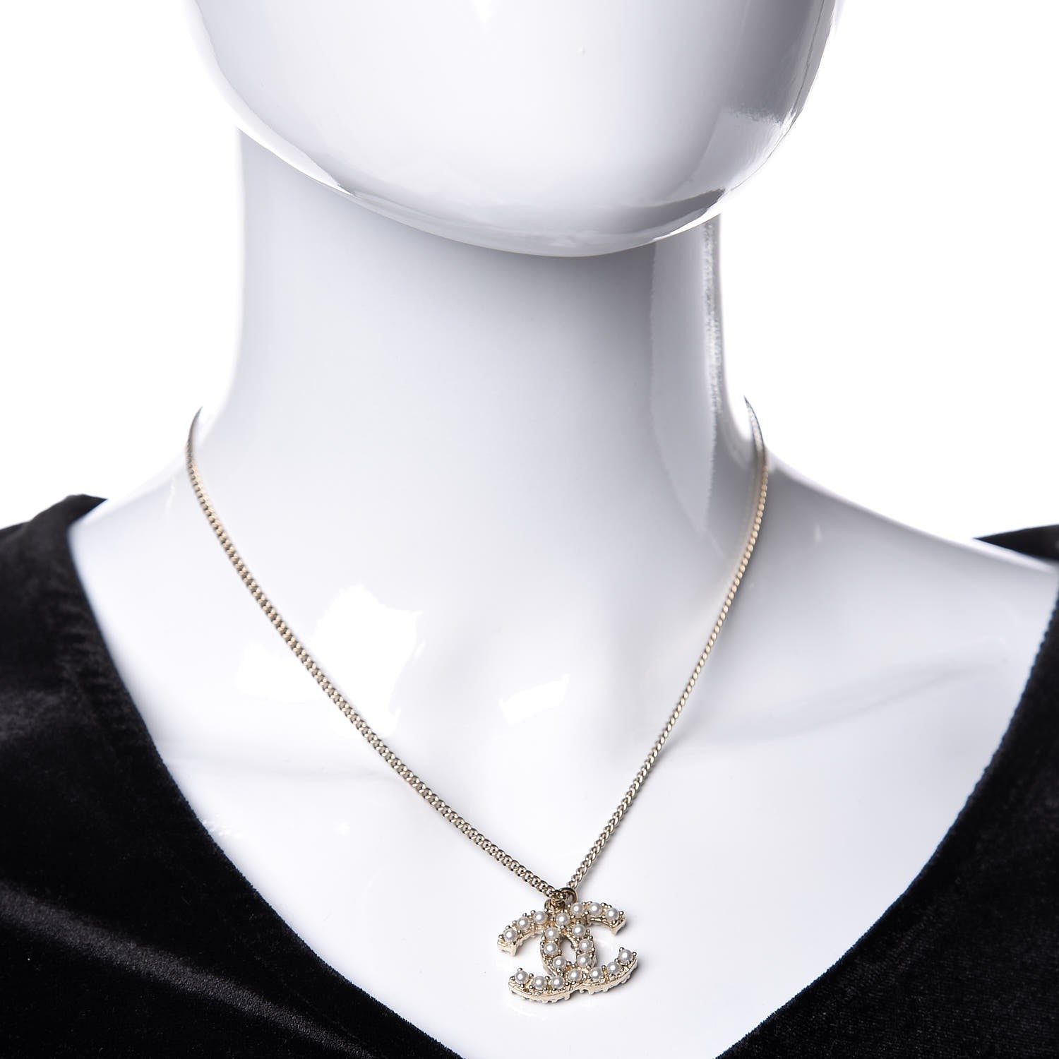 Chanel Pearl CC Pendant Necklace Light Gold 2 of 5