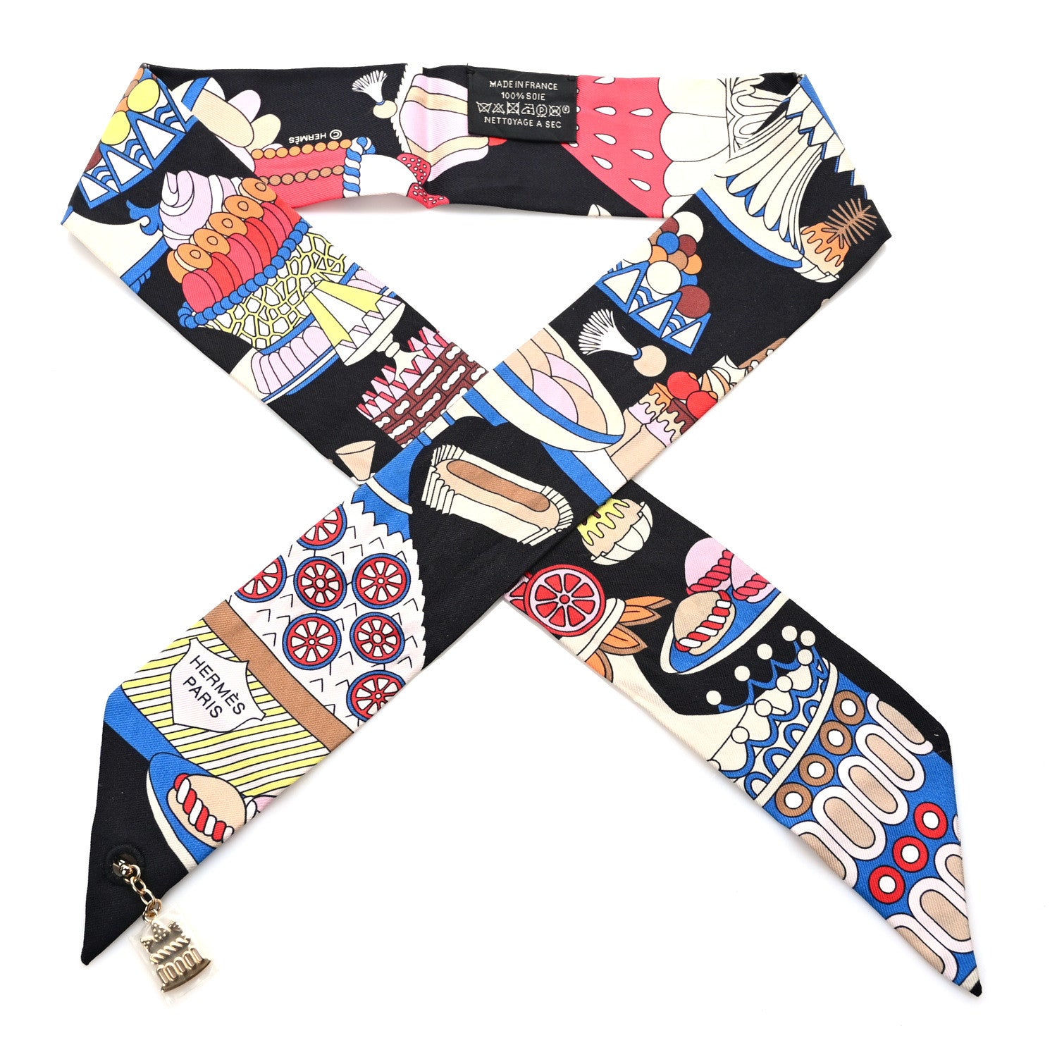 Hermes Silk La Patisserie Francaise Charms Twilly Charms Black White Bleu 1 of 5
