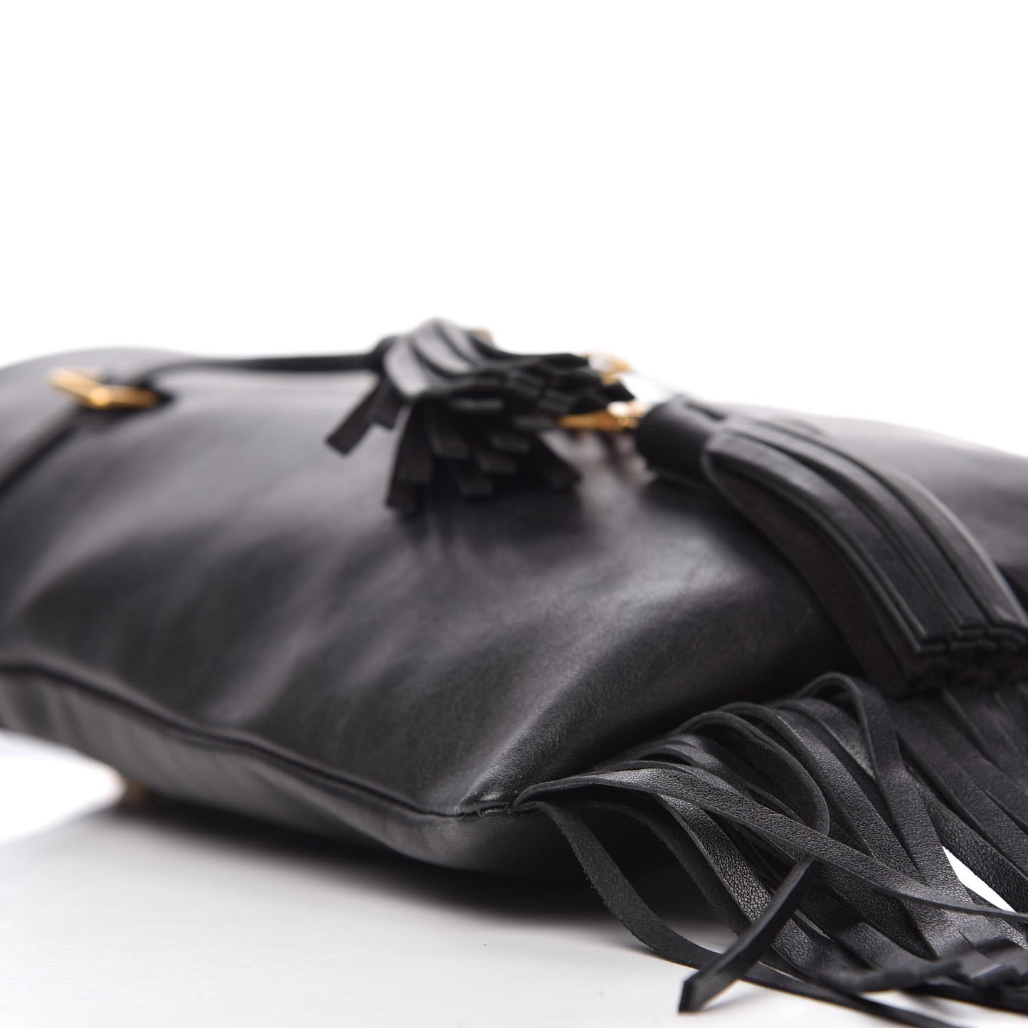 Calfskin Fringe Small Monogram Bucket Bag Black