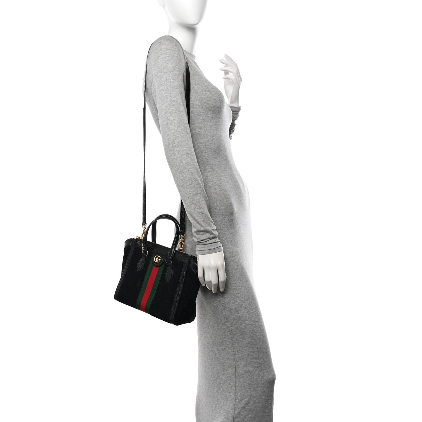 Suede Patent GG Web Small Ophidia Tote Bag Black