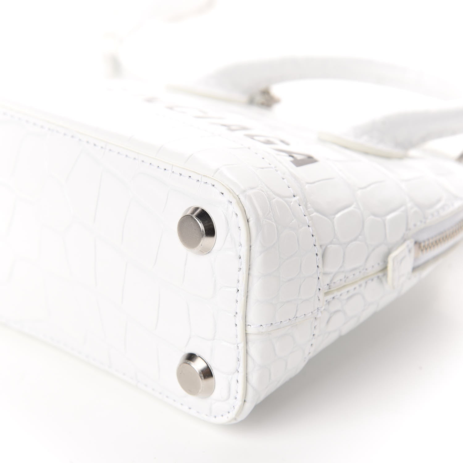 Balenciaga Calfskin Crocodile Embossed XXS Ville Top Handle Bag White Black 7 of 9