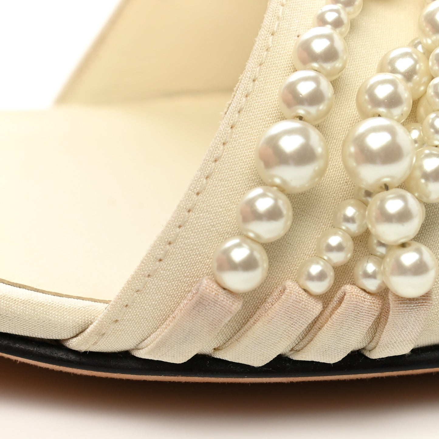 Lambskin Grosgrain Pearl Slingbacks 37.5 Ivory Black
