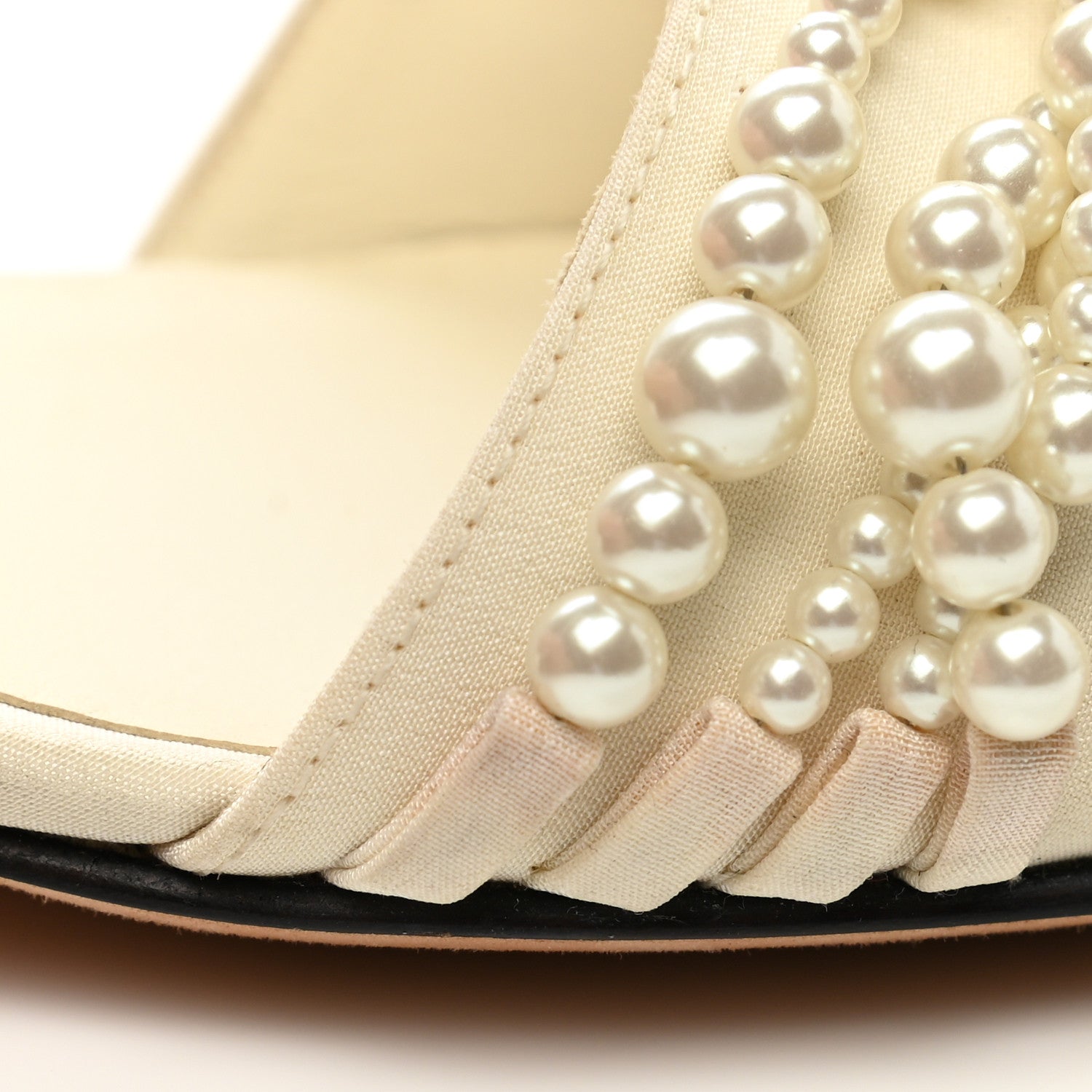 Chanel Lambskin Grosgrain Pearl Slingbacks 37.5 Ivory Black 9 of 12