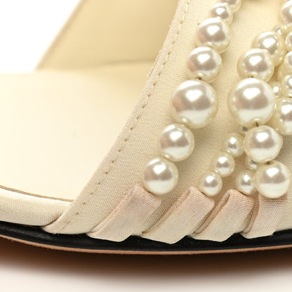 Chanel Lambskin Grosgrain Pearl Slingbacks 37.5 Ivory Black 9 of 12