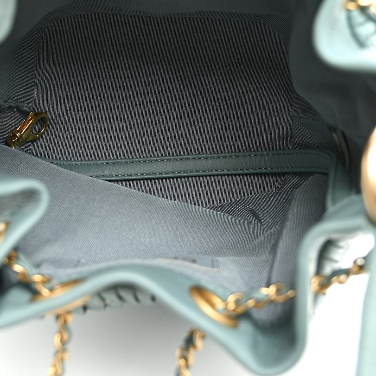 Crumpled Calfskin Coco Pleats Drawstring Bag Blue