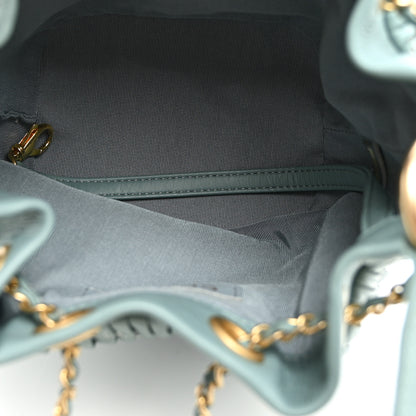 Chanel Crumpled Calfskin Coco Pleats Drawstring Bag Blue 5 of 10