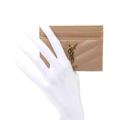 Saint Laurent Grain De Poudre Matelasse Chevron Monogram Credit Card Case Cork 2 of 9