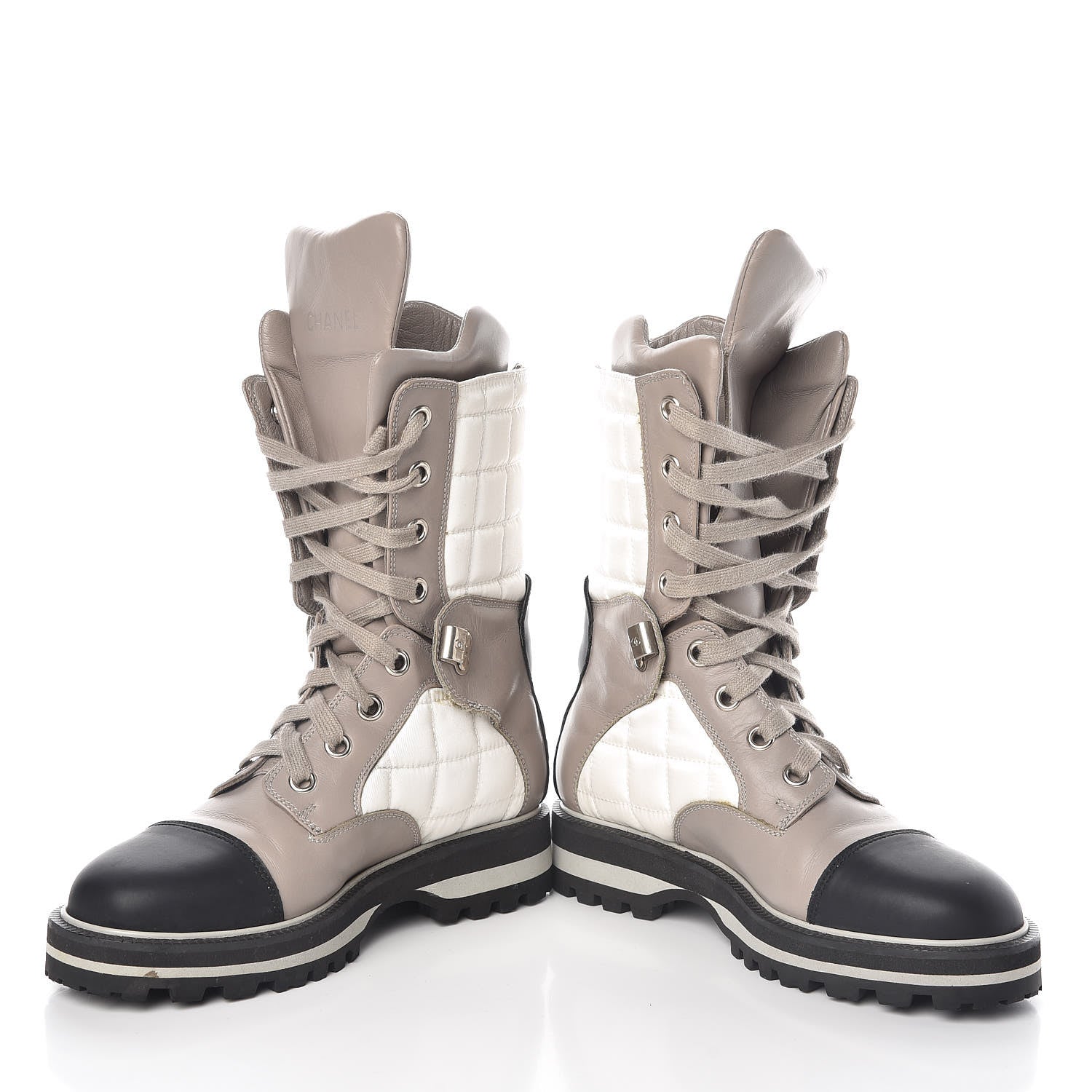 Chanel Calfskin Nylon Quilted Boots 36 White Grey Black 5 of 10