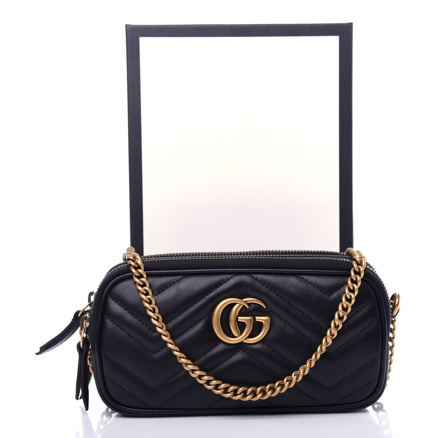 Gucci Calfskin Matelasse Mini GG Marmont Chain Crossbody Bag Black 13 of 13