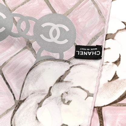Chanel Silk CC Logo Camellia Scarf White Pink 3 of 3