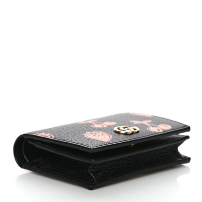 Gucci Textured Dollar Calfskin Berry Print GG Marmont Card Case Black Light Copper 4 of 10