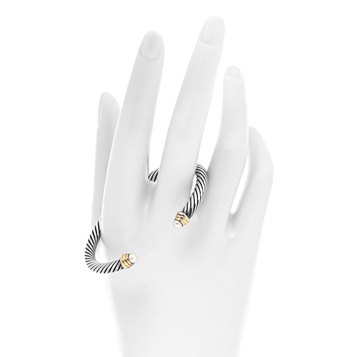 David Yurman Sterling Silver 14K Yellow Gold Pearl 5mm Cable Classics Petite Color Bracelet 2 of 4