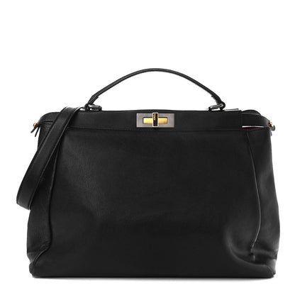 Fendi Goatskin Large Peekaboo Iconic Satchel Black Lampone 1 of 10