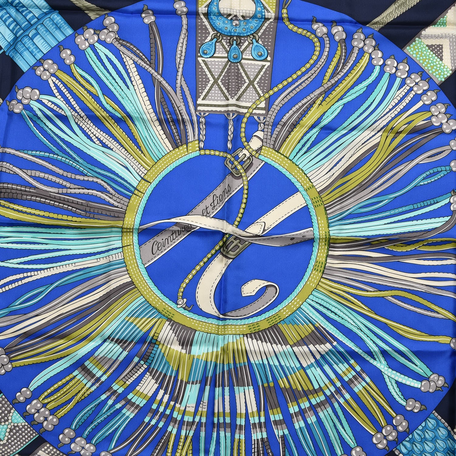 Hermes Silk Ceintures et Liens Shawl 140 Bleu Vif Marine Turquoise 3 of 6