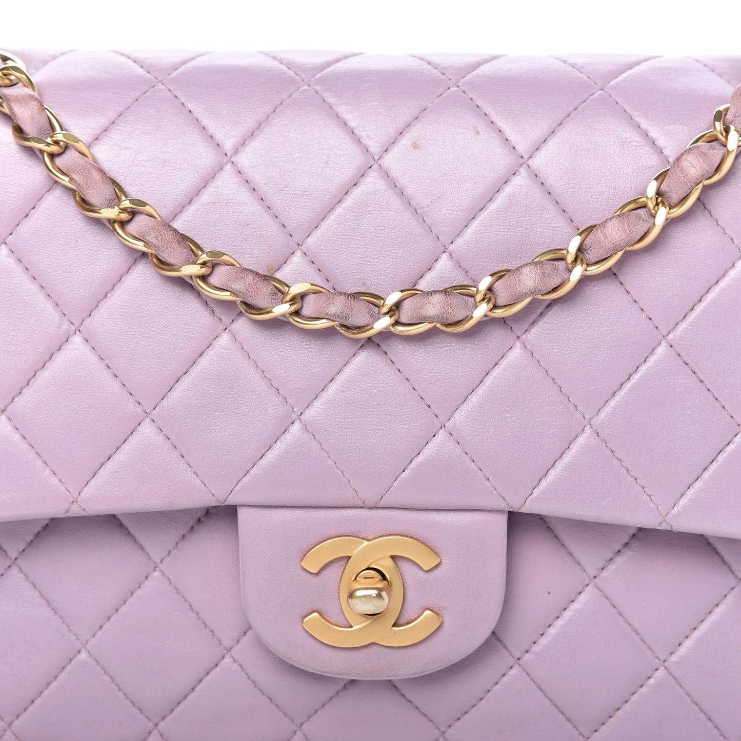Lambskin Quilted Medium Double Flap Light Purple