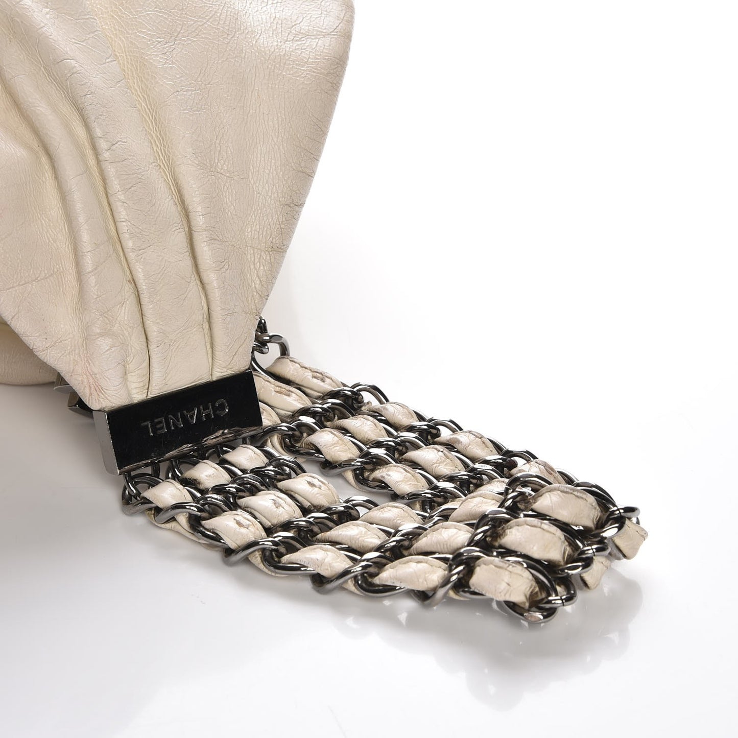 Lambskin Large Rock and Chain Hobo White