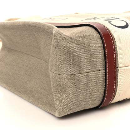 Chloe Linen Calfskin Medium Woody Ribbon Tote White Brown 10 of 11