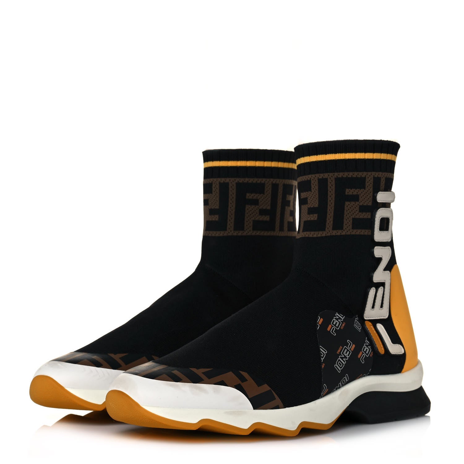 Fendi X FILA Stretch Knit Calfskin Mania Sock Sneakers 38.5 Black White Zucca Tobacco 3 of 8