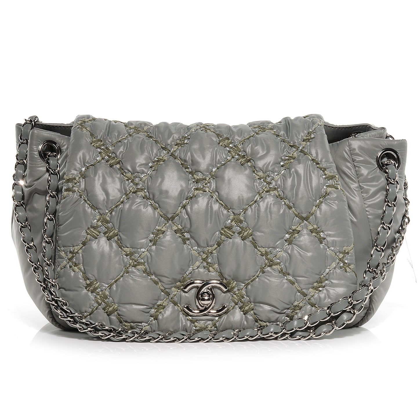 Nylon Quilted Tweed Stitch Bubble Flap Grey