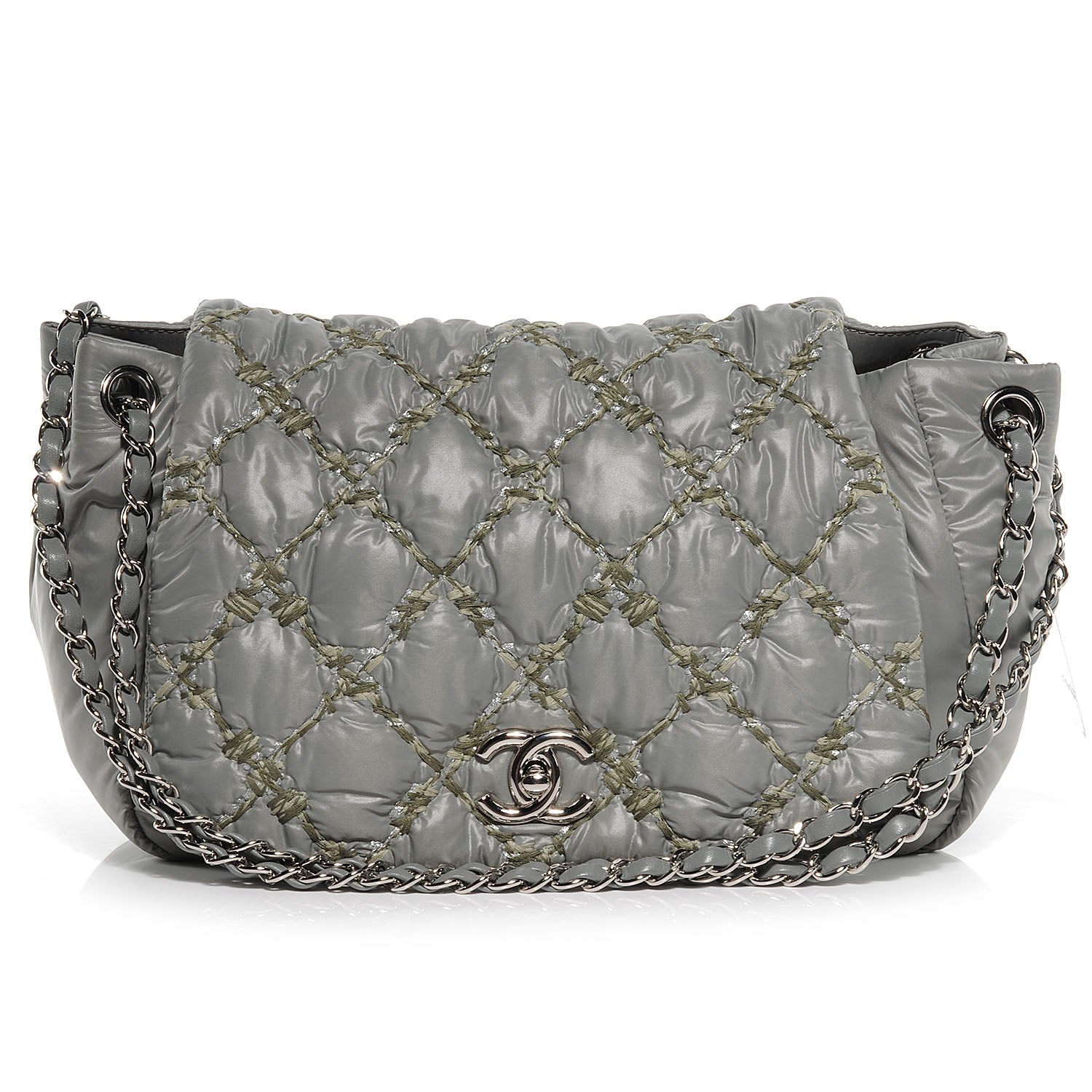 Chanel Nylon Quilted Tweed Stitch Bubble Flap Grey 1 of 8