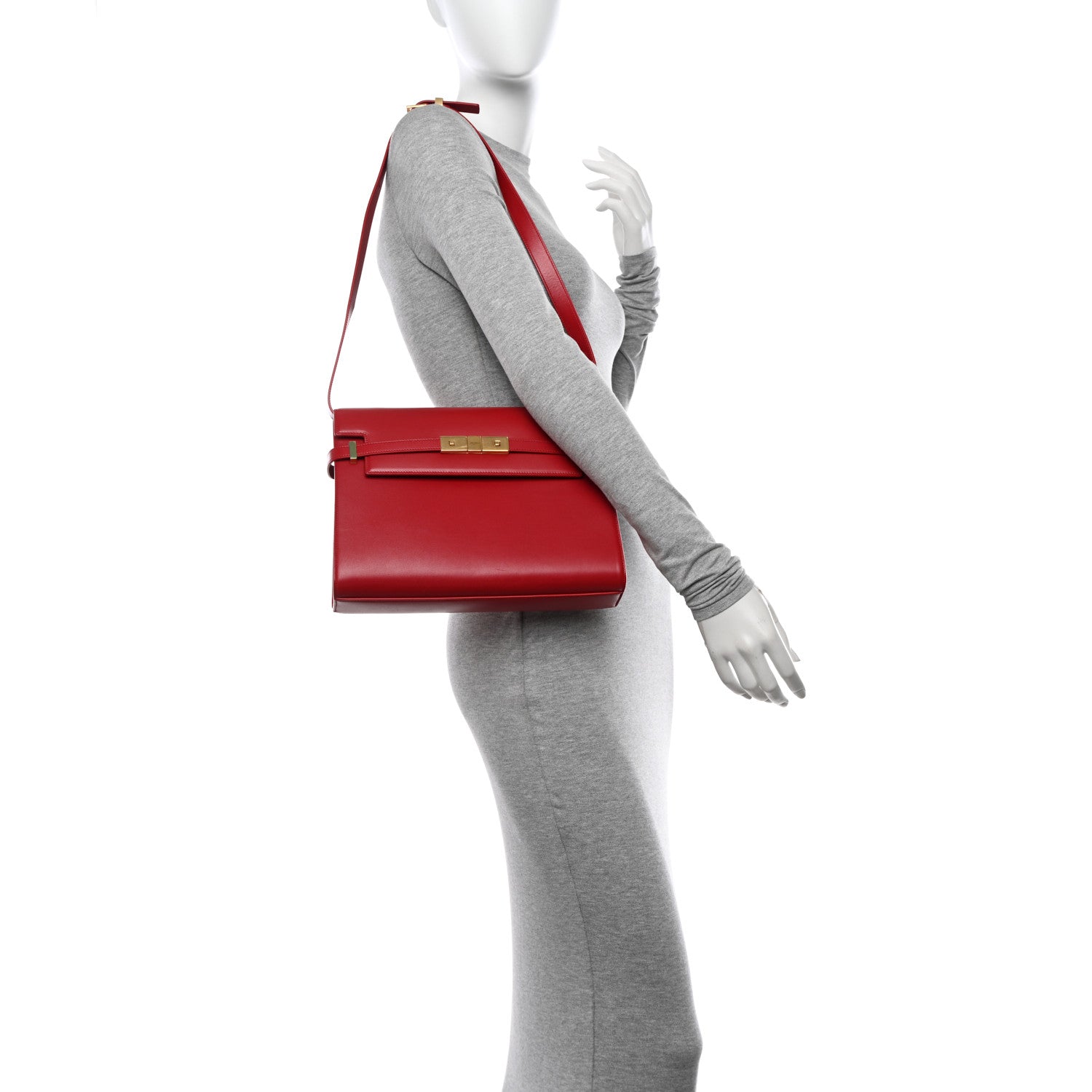 Saint Laurent Smooth Calfskin Manhattan Shoulder Bag Rouge Eros 2 of 13