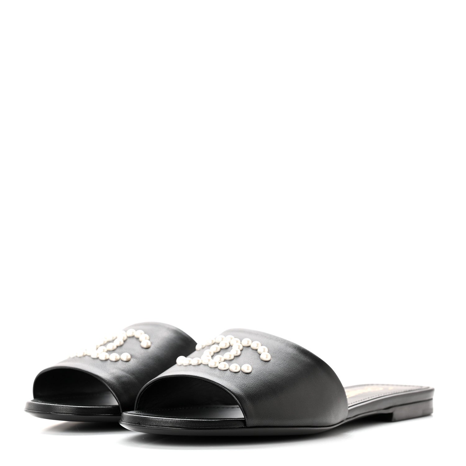 Chanel Lambskin Pearl CC Sandals 39 Black 3 of 11