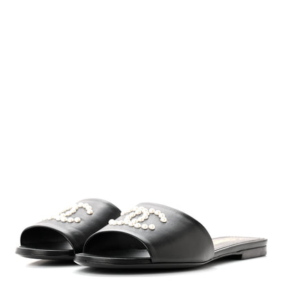 Chanel Lambskin Pearl CC Sandals 39 Black 3 of 11