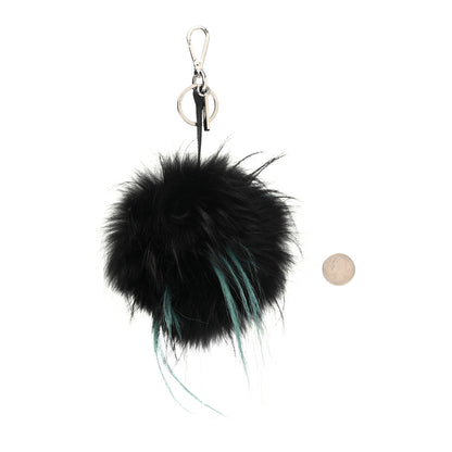 Fendi Fox Fur Calfskin Studded Eye Monster Cube Bag Charm Black 2 of 4
