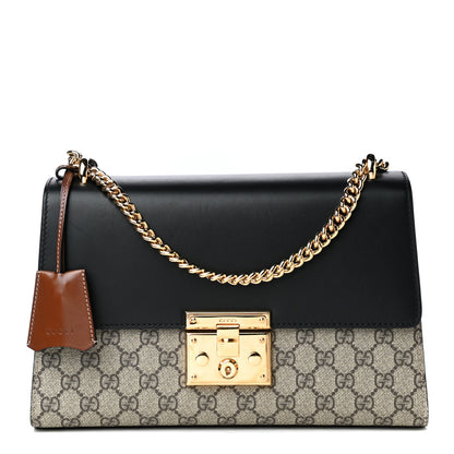 Gucci GG Supreme Monogram Calfskin Medium Padlock Shoulder Bag Beige Black Cuir 1 of 4