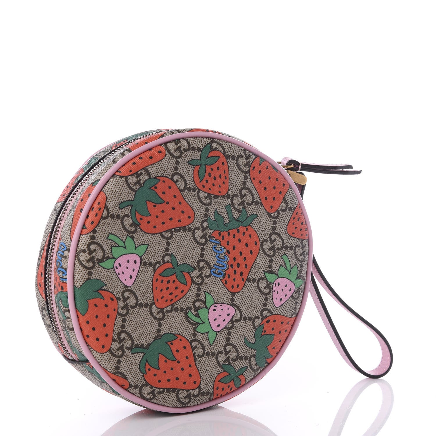 Gucci GG Supreme Monogram Strawberry Round Wrist Wallet 2 of 6