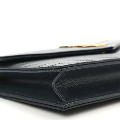 Saint Laurent Grain De Poudre Matelasse Chevron Monogram Envelope Chain Wallet Dark Smog 6 of 8