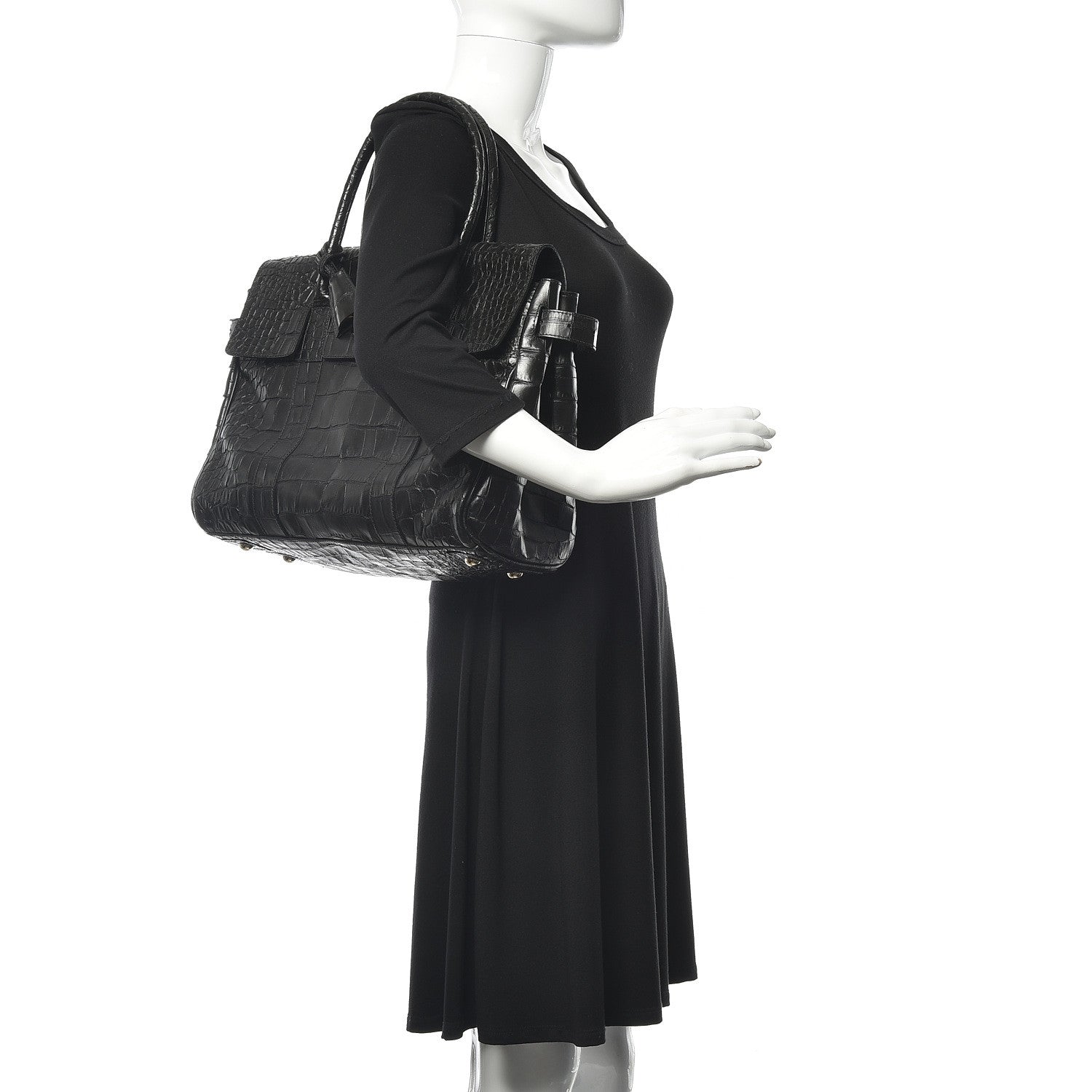 Mulberry Calfskin Crocodile Embossed Bayswater Black 2 of 15
