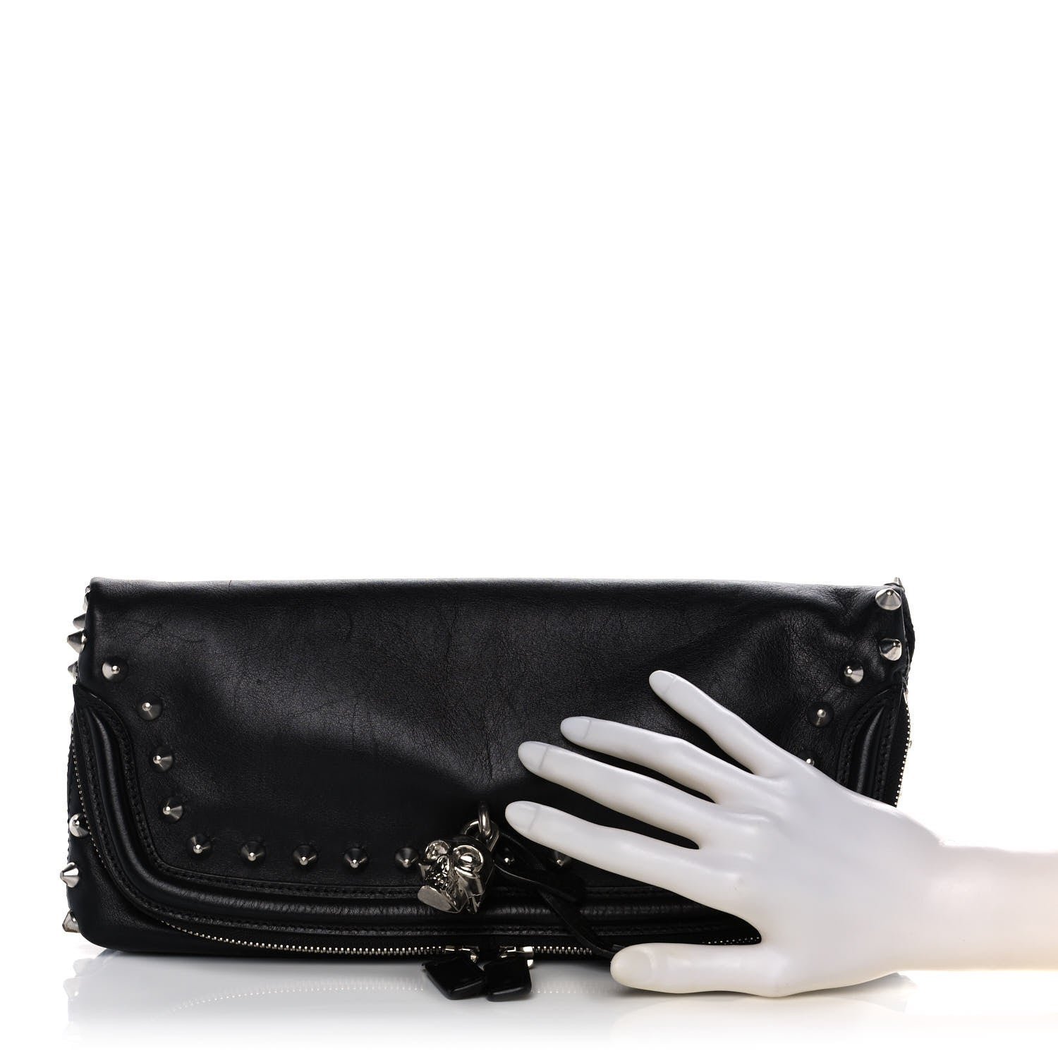 Alexander McQueen Grainy Calfskin Studded Padlock Skull Clutch Black 2 of 14